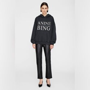 Anine Bing Harvey Serif Sweatshirt Hoodie Graphic Logo Print Black Size S